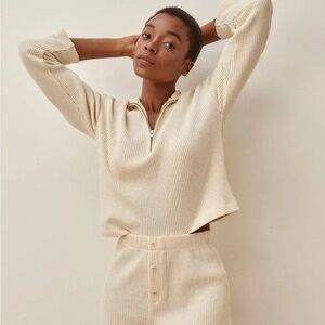 Reformation Yale Waffle Knit Quarter-Zip Sweater